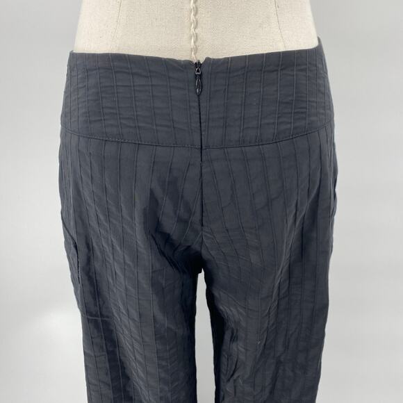 Maya Negri Wide Leg Cropped Pants Textured Pinstripe Side Split Pockets Black 0 - Picture 9 of 12